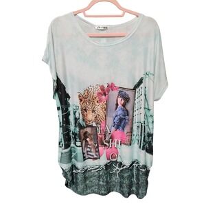 Jvini One Size‎ Graphic Top Leopard Fashion City Print Dolman Short Sleeve